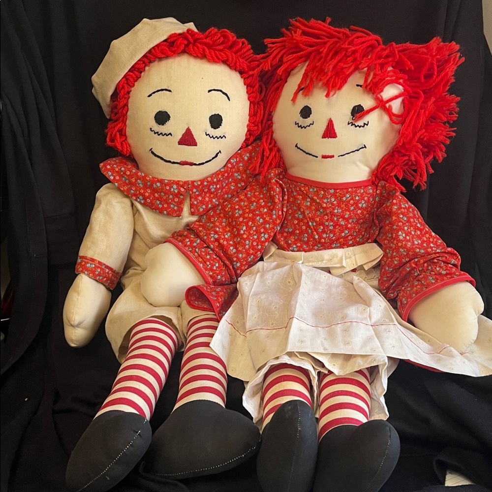 Vintage Handmade Raggedy Ann and Andy Dolls with Red Hair